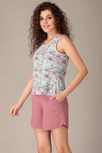 Women's Pink Solid Color Knitted Crop Top With High Waist Shorts Set Sporty Quick Dry <b>Elastic</b> Waist Regular Fit - Product Image 5
