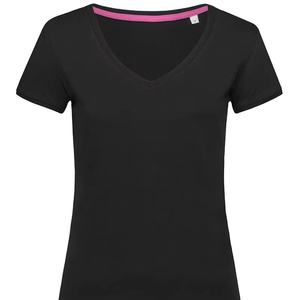 Camiseta de manga corta de algodón con cuello redondo para mujer, Camiseta de punto informal con decoración de logotipo antibolitas de algodón 100% para mujer - Product Image 5