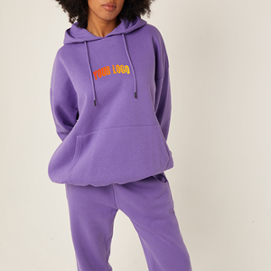 2026 Men's Winter Streetwear Sweatshirt Pullover Hoodies Wide Leg <b>Trousers</b> Solid Color Custom Logo Two Pieces Set 100% Cotton - Product Image 2