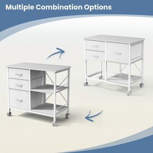 Rolling File Cabinet with 3 Fabric Drawers <b>Adjustable</b> <b>Shelf</b> Lockable Wheels White - Product Image 5