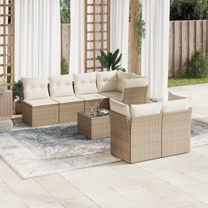 Conjunto de Sofá de Jardín Grande con Patas Ajustables en Ratán Sintético PE Beige, Muebles de Jardín Ajustables - Product Image 1