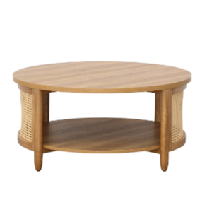 Vintage Style <b>Round</b> Coffee <b>Table</b> Wooden and Rattan Materials Eco-Friendly <b>Garden</b> Home Living Room Furniture - Product Image 1