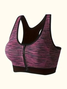 Women's Front Zipper Sports <b>Bra</b> | Seamless <b>Racerback</b> Yoga Crop Top | Space Dye Padded High Impact Gym Fitness Activewear - Product Image 1