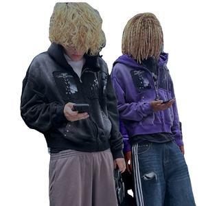 Sudaderas con capucha desgastadas de gran tamaño personalizadas para hombre, ropa informal bordada de estilo callejero para invierno, sudaderas con capucha lisas a granel al por mayor - Product Image 3