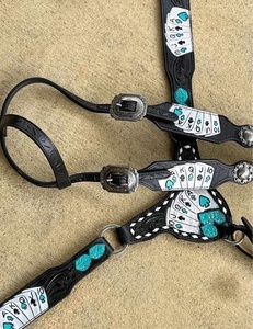 ชุดอุปกรณ์ขี่ม้าหนังแท้แบบอังกฤษ Custom Crds AceSpade ประกอบด้วยบังเหียนและสายรัดอก หนังแท้ น้ำหนักเบา เหมาะสำหรับทุกฤดูกาล - Product Image 1