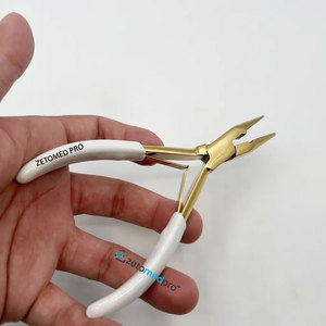 Professional Stainless Steel Hair <b>Extension</b> <b>Beads</b> Plier Strong Hold Gold Plated White Grip Handle Custom Brand Name ZETOMED PRO - Product Image 6