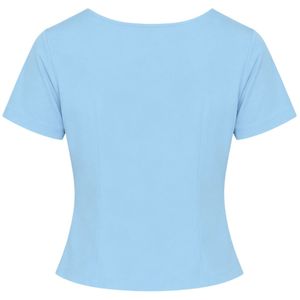 ชุดเซ็ตเสื้อครอปแขนสั้นคอเหลี่ยมติดกระดุมสีฟ้าอ่อนสำหรับผู้หญิง กางเกงขาสั้นสองชิ้น ชุดลำลองฤดูร้อนผ้าฝ้าย ชุดลำลองสั่งทำได้ ออกแบบ OEM - Product Image 2