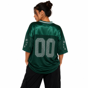 Camiseta de fútbol de malla personalizada con estampado, cuello en V, número de diamantes de imitación, manga corta, estilo urbano ecológico, ajuste holgado, venta al por mayor B2B - Product Image 3