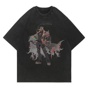 Camiseta Negra Extra Grande para Hombre con Estampado de Personajes, Diseño Digital, Estilo Urbano, Manga Corta, Cuello Redondo, 100% Algodón Jersey - Product Image 3
