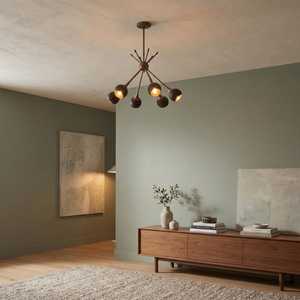 Lustre Sputnik en laiton de style moderne du milieu du siècle, luminaire suspendu à globe noir pour salon - Product Image 3