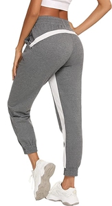 Pantalon de jogging noir pour femme avec bande latérale blanche, taille élastique et cordon de serrage, décontracté, en maille mi-lourde, pour l'automne - Product Image 5