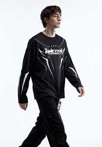 ONETEN APPARELS Men's Oversized <b>Long</b> <b>Sleeve</b> <b>T</b>-<b>Shirt</b> <b>Black</b> Crew Neck Loose Fit Streetwear Full Length 100% Cotton Printed Design - Product Image 4