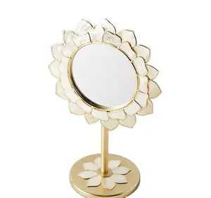 Зеркало для макияжа в форме цветка, декоративное настольное зеркало с позолоченным вращающимся механизмом и эмалью внутри, высокое качество