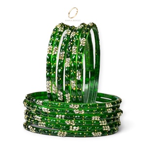 Bracelets ethniques de mariage haut de gamme pour femmes, en verre vert goutte de pluie du Cachemire, avec cristaux plaqués or étincelants, à prix de gros - Product Image 4