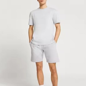 Men <b>White</b> Cotton Short Sleeve <b>TShirt</b> and Drawstring Shorts Set Casual Summer Set Regular Fit Solid Color Breathable Lightweight - Product Image 3