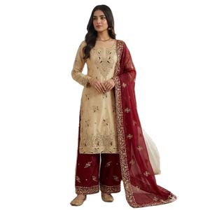 Presentamos la Nueva Colección de Diseñador: Conjunto Moderno para Fiesta con Bordado Pesado y Lentejuelas, Top, Pantalón y Dupatta, Completamente Cosido - Product Image 1