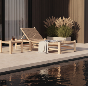 Modern Rattan Outdoor Sun Lounger with Side <b>Table</b>-Eco-Friendly & Durable Woven Design for Poolside Use - Product Image 1