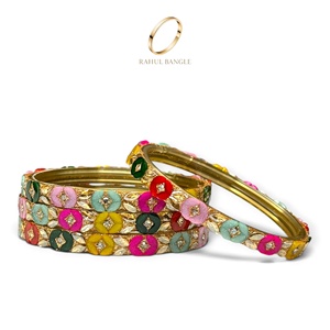 Bracelets en verre kashmiri multicolores arc-en-ciel exclusifs, design floral en cristal pour femmes, bijoux indiens pour mariage et festivals - Product Image 4