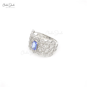 14k Fine White <b>Gold</b> Natural 6x4mm Octagon Tanzanite Gemstone <b>Cocktail</b> <b>Ring</b> 1.1mm Pave Diamond Halo Wedding <b>Ring</b> Ready To Ship - Product Image 2