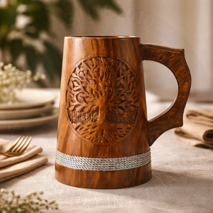 Mug en bois de luxe avec finition texturée sculptée, design géométrique pour Diwali - Product Image 1