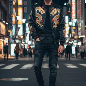 Chaqueta Sukajan de Satén de Invierno a la Moda para Hombre, con Bordado Detallado en la Parte Delantera, Ligera, Cómoda, Diseño Informal para Uso Diario - Product Image 6