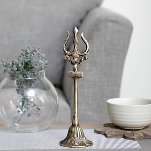 Trishul de Latón con Estatua de Damru, Tridente del Dios Shiva, Ídolo Decorativo para el Hogar, Templo, Puja, Mandir, Decoración Religiosa Hindú - Product Image 4