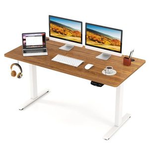 Walnut Desktop White Frame 55\" <b>Electric</b> Standing <b>Desk</b> with Dual Motors 3 Memory Settings Sit Stand <b>Desk</b> for Home Office - Product Image 1