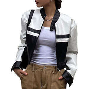 New Arrival Autumn Streetwear Contrast Outerwear Woman Race Car Motorcycle Cropped Biker Leather <b>Jackets</b> for Women OEM - Product Image 5