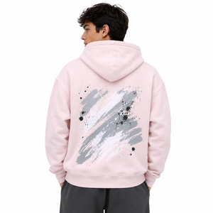 Sweat à capuche zippé pour homme, rose clair, coupe oversize, en molleton de coton, avec poche kangourou, motif graphique abstrait, décontracté, automne-hiver, marque privée OEM - Product Image 3