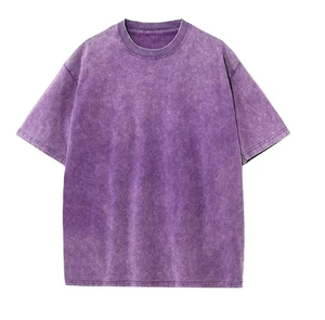 Camiseta de manga corta oversize para hombre 2026, color morado, cuello redondo, teñida en prenda, 100% algodón jersey, casual, color liso, ajuste de punto, ODM OEM - Product Image 1