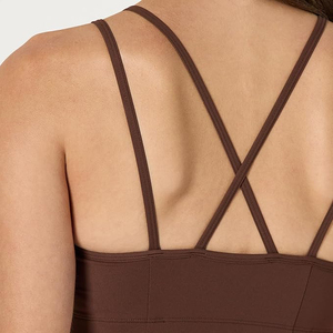 Unique Brown Double Strap Sports Bra For Women <b>Padded</b> Cross Back Sexy Gym Fitness Bra Chocolate Color Yoga <b>Running</b> Activewear - Product Image 4