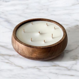 Premium Pedestal Wooden <b>Candle</b> Bowl Handmade Three <b>Wick</b> Soy Wax <b>Candle</b> Vessel Decorative Home Fragrance Centerpiece Luxury - Product Image 5