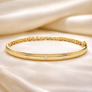 Gold Star Bangle 925 Sterling <b>Silver</b> 18k Gold Plated Cubic Zirconia Celestial Jewelry - Product Image 2