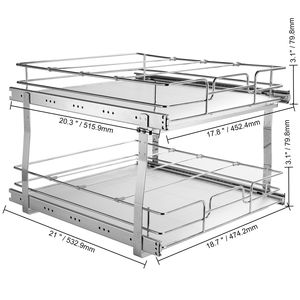 Tiroirs coulissants en acier robuste à 2 niveaux, 20 po de largeur x 21 po de profondeur x 15 po de hauteur, organisateur de placard, étagères de cuisine, hauteur 21 po - Product Image 5