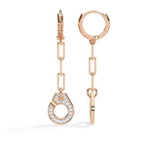 Boucles d'oreilles pendantes en diamant pour femme, taille brillant rond, style Huggie à maillons de chaîne - Product Image 2