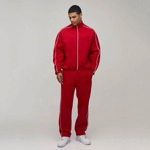 Custom Logo Oversized Funnel Neck Zip <b>Hoodie</b> With Contrast Piping 2 Pieces Men's Tracksuit Breathable Streetwear Men's Sweatsuit - Product Image 1