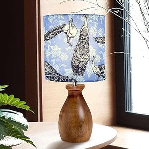 Vintage <b>Peacock</b> Bird Table <b>Lamp</b> Fabric <b>Shade</b> Tabletop Bedside Nightstand Light Home Decor - Product Image 2