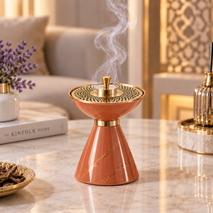 Brûleur d'encens Bakhoor, diffuseur d'aromathérapie, base en marbre blanc à motifs avec couvercle en acier inoxydable, trous de ventilation, utilisation en intérieur - Product Image 4
