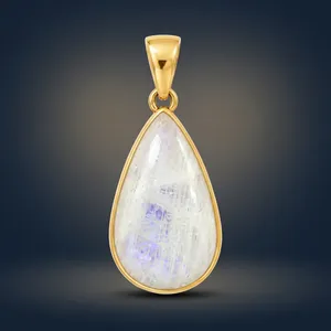 Handmade Classic Rainbow Moonstone Pendant Teardrop Cut Gold Plated Bezel <b>Charms</b> Jewelry Unique Gift for Her - Product Image 1