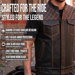 Gilet de motard personnalisé en cuir véritable pour homme, gilet matelassé de club moto, gilet zippé en cuir de vachette premium - Product Image 3