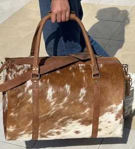 Bolsa de Viaje de Cuero Genuino de Lujo, Más Vendida, Blanca y Marrón, con Doble Asa, Hecha a Mano, Cierre de Cremallera Natural, Impermeable - Product Image 3