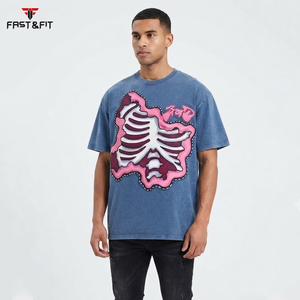 Camiseta Casual de Streetwear para Hombre, Estilo Oversize, 100% Algodón, Lavado Ácido Oscuro, con Estampado Gráfico - Product Image 6