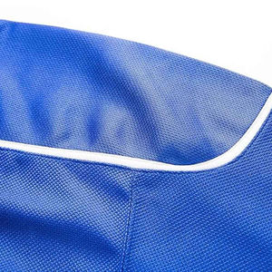 Maillot de hockey sur glace personnalisé bleu, rouge et blanc, rayé, à manches longues, col en V, uniforme sportif - Product Image 6
