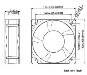 พัดลมดูดอากาศ DC รุ่น D15050(A)-FF 24V ตัวเรือนอะลูมิเนียม ใบพัดพลาสติก ขนาด 150*150*55 มม. - Product Image 2