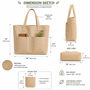 Jute Tote <b>Bag</b>-Solid Color Minimalist Style Open Top Daily Use for Women - Product Image 2