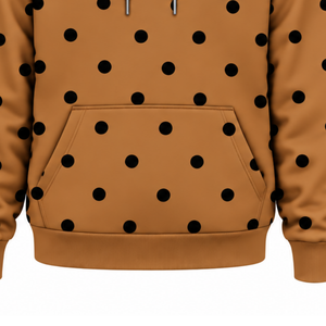 Sudadera con capucha informal de forro polar para mujer, color marrón camel con lunares negros, estilo oversize con cordón ajustable y bolsillo frontal tipo canguro - Product Image 5