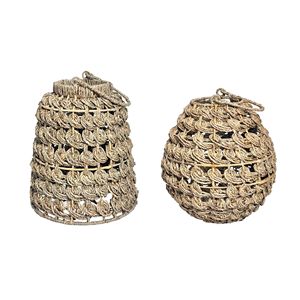 Portavelas de junco marino texturizado estilo costero, linterna colgante anudada, portavelas de cristal para jardín, luz decorativa para el hogar e interior - Product Image 1