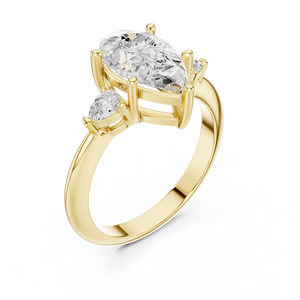 Anillo de Compromiso con Tres Diamantes Cultivados en Laboratorio, Corte Pera, Banda Completa, Oro de 14K, Certificado IGI, VS1, Diamante E, para Aniversario o Boda - Product Image 2