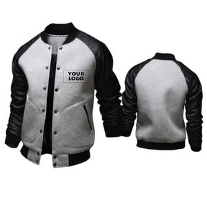 Custom Your Logo Pu Leather Sleeve Hombres Patchwork Chaqueta de béisbol Invierno Otoño Hombre Abrigo al aire libre Streetwear-Negro, 2XL - Product Image 3