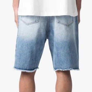 Shorts en jean déchirés pour homme, taille mi-haute, coupe droite, décontractés, en coton tissé, avec trous et ourlet effiloché, pour l'été - Product Image 3